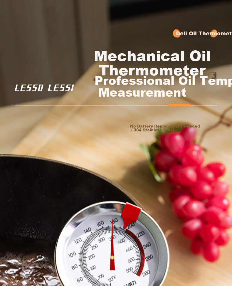 Deli LE550 Oil Thermometer Frying Temperature Food Water Milk Temperature Gauge 1