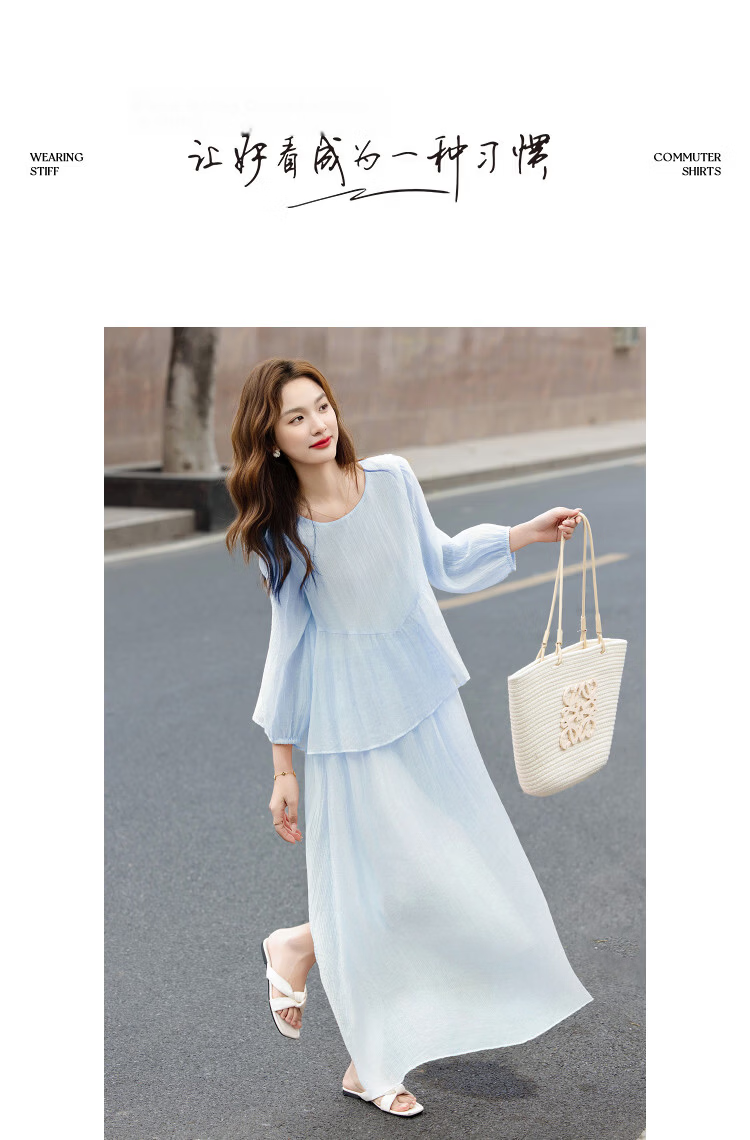 Demana [Light Breath Lyocell] Summer Elegant Style Fake Two-Piece Ruffle Loose Slimming Dress for Women High-End Feel 16