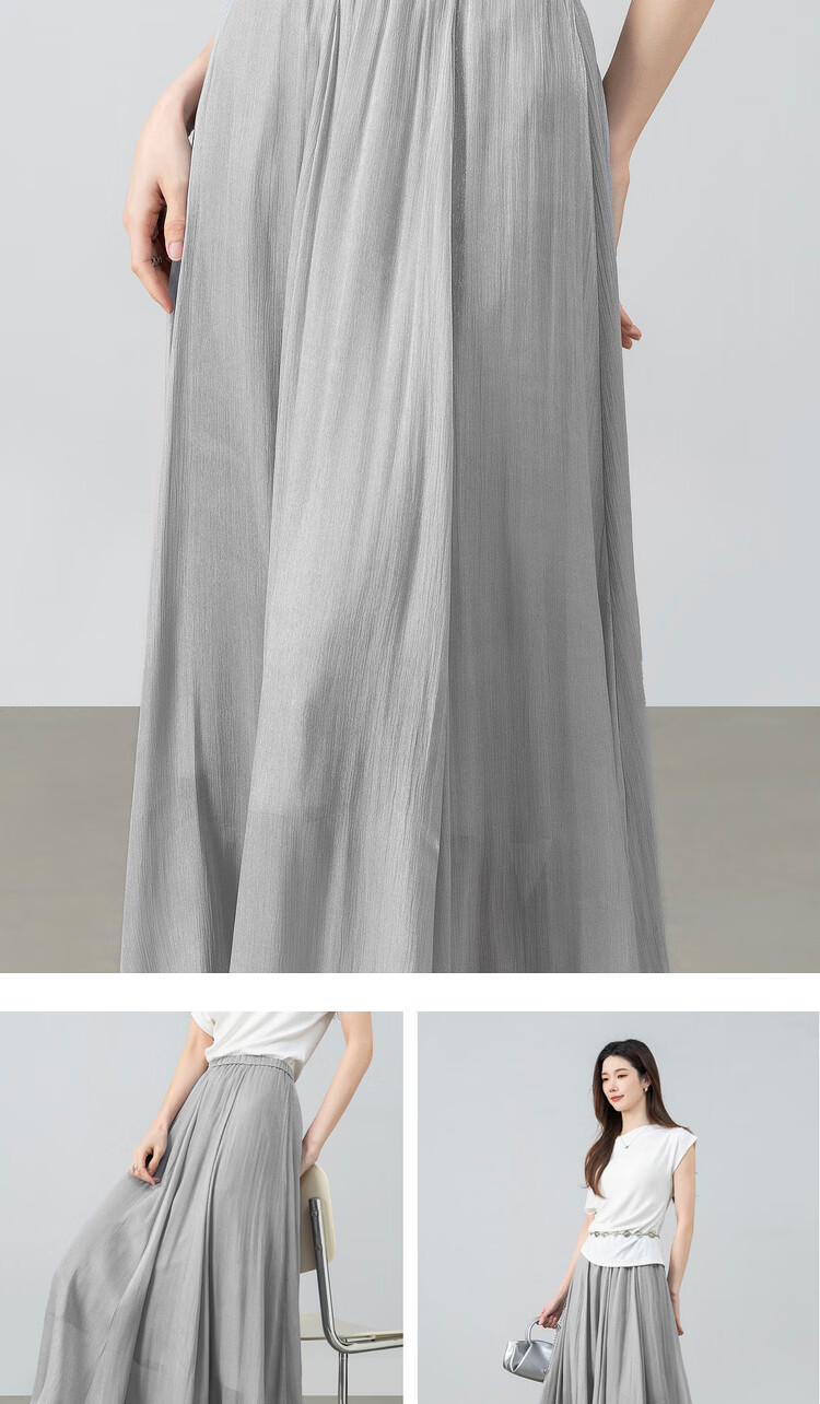 Shangdu Bila Elegant Radiant Half Skirt for Women Summer Soft Style Slimming A-Line Skirt Lightweight Draped Elastic Waist Flared Skirt 25