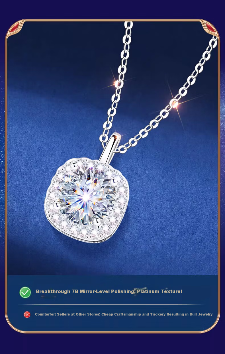 Kovny [With GRA Certificate] Pure Silver Small Sugar Cube Necklace for Women with Moissanite Pendant Birthday Valentine's Day Gift for Girlfriend 6