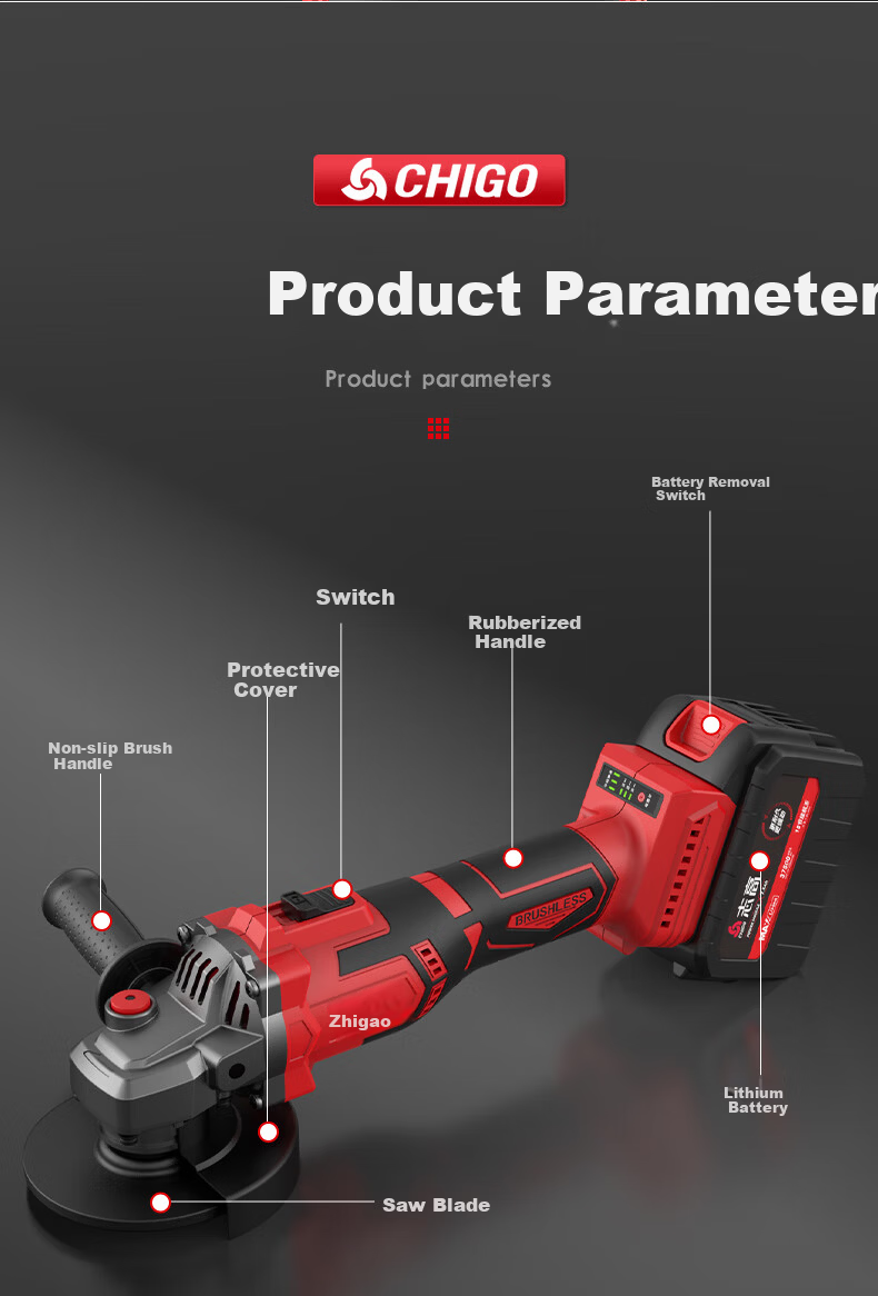 CHIGO Brushless Angle Grinder High-Power Cordless Cutting Machine Multifunctional Polishing and Grinding Lithium Battery Polisher 17
