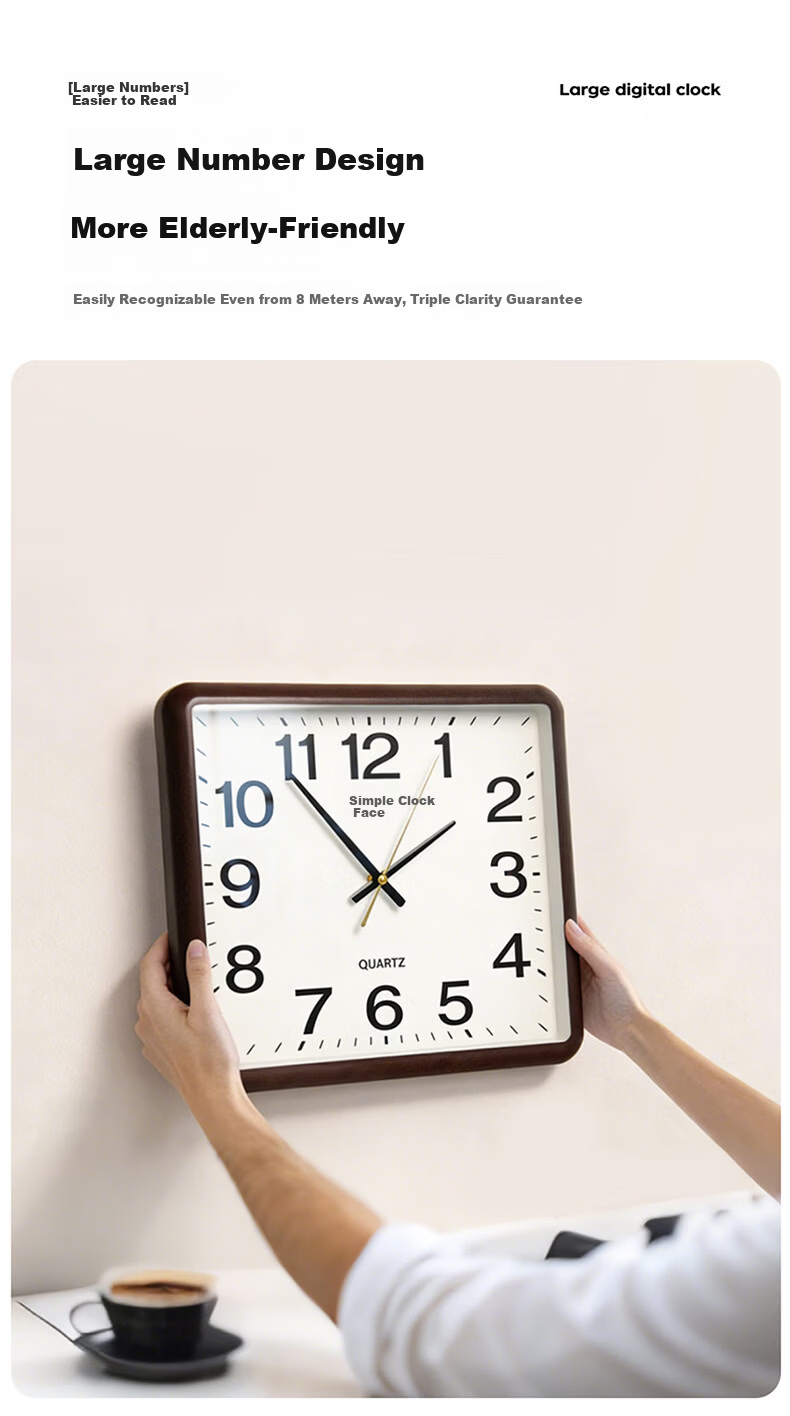 Zhong Xiaobai Wall Clock Living Room Home Use 2026 New Square Minimalist Silent No-Drill Quartz Wall Clock 5