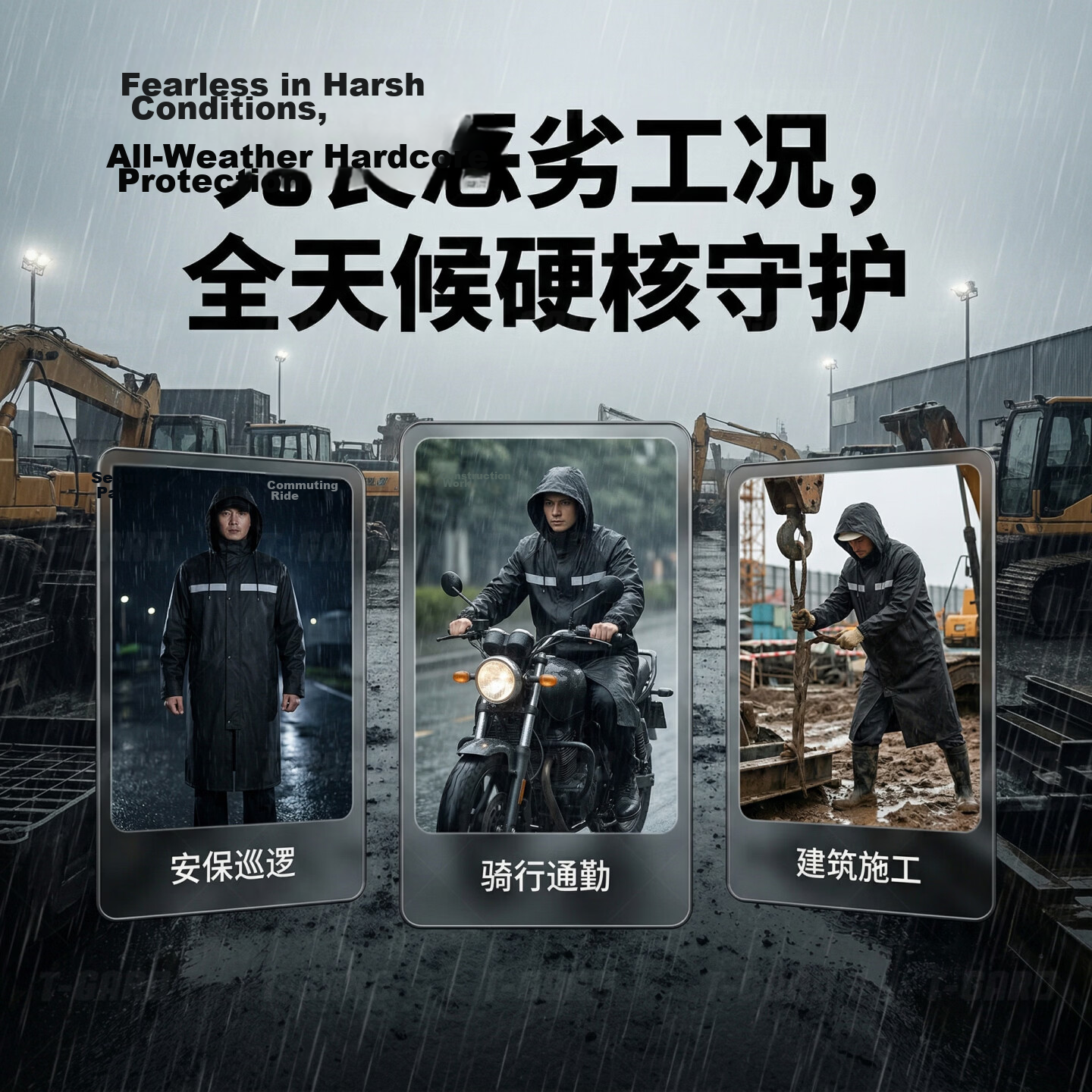 Shengli Adult Raincoat Anti-Rainstorm Oxford Fabric Integrated Full-Body Reflective Waterproof Outdoor Construction Rain Poncho AR1-005 Black 3XL 6