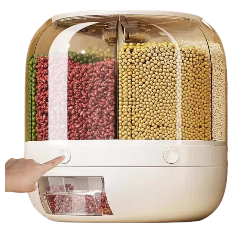 PAKCHOICE Rice Container, Anti-Insect And Moisture-Proof, Rotating Press-Type Rice Dispenser, Large Capacity Compartmentalized Storage Box for Grains And Miscellaneous Cereals