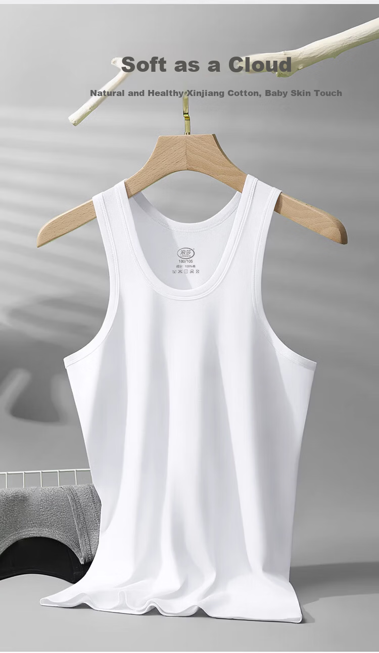 Langsha 3-Pack Men's Cotton Vests Summer Plus Size Sweat-Absorbing Undershirts for Middle-Aged and Elderly 7