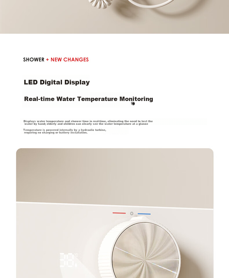 Mona Lisa Shower Set Small Apartment Digital Display Adjustable Full Copper Bathroom Simple Pressurized Piano Shower M13 Milk White 6