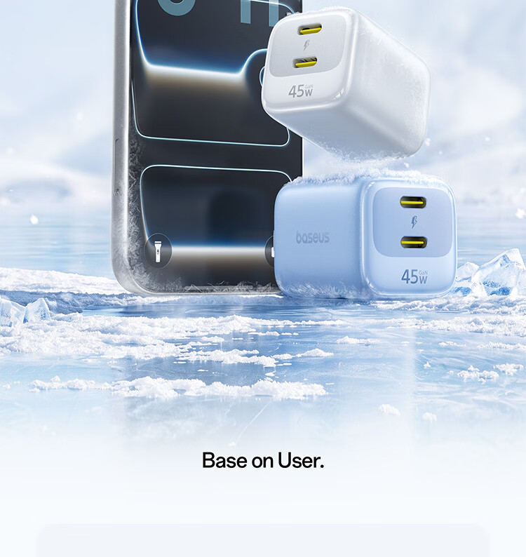 Baseus Mini Ice Charger [Dual C Ports] Apple 17 Charging Head 45W GaN Charger AVS Protocol Dual-Port Fast Charger Compatible with iPhone 17 Pro/16 Huawei Black Plug 2