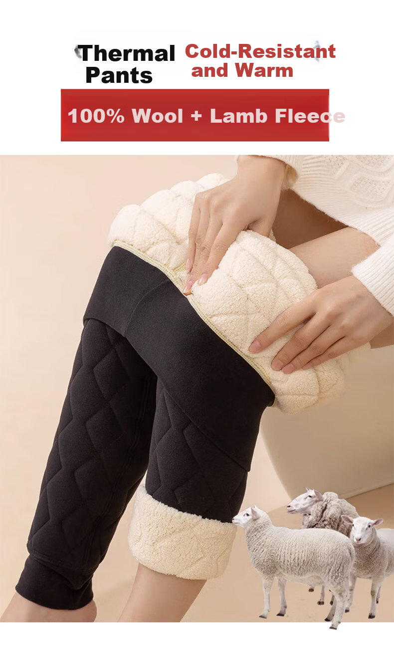 Langsha Women's Thermal Pants 100% Wool Autumn Winter Fleece Thickened Cotton Pants Extra Thick Lambswool Long Johns Plus Size Leggings 1