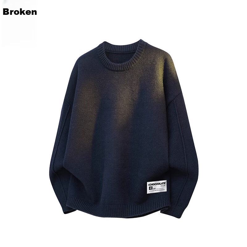 :CHOCOOLATE Men's Autumn New Knit Sweater Jacket Loose Pullover Long Sleeve Coat Navy Blue L