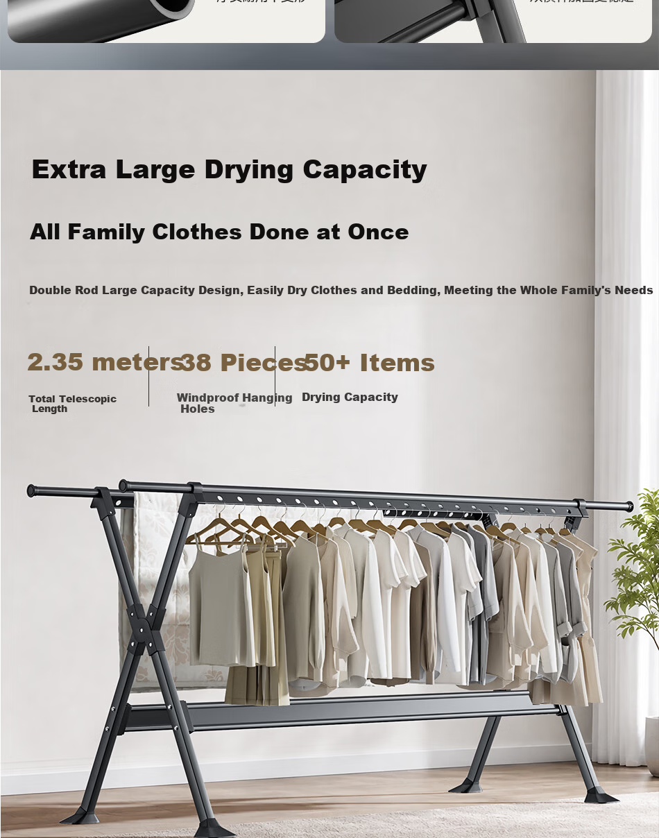 Fengshang Floor-Standing Clothes Drying Rack Foldable Laundry Rod for Home Balcony Bedroom Mobile Garment Hanger 2