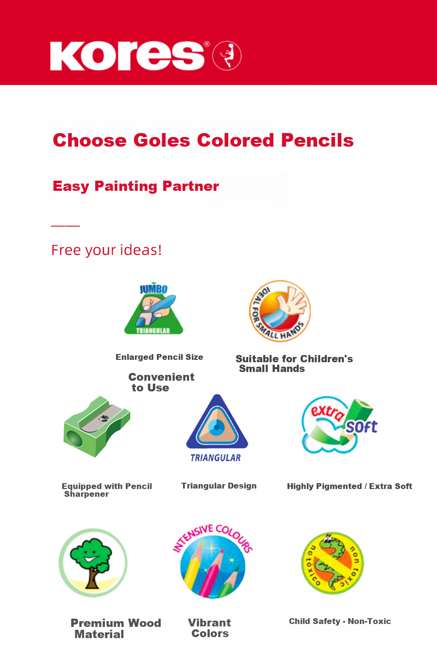 KORES Europe High-Quality Children's Premium Colored Pencils Kindergarten and Elementary School Special Non-Staining Triangular Colored Pencils Standard Barrel 12 Pieces Double-Ended 24 Colors Set 4