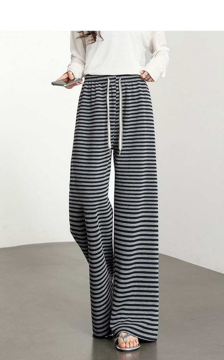 Demana Free Pressure Zero Pants Summer Lazy Colorblock Striped Wide-Leg Elastic Waist Draped Loose Slimming Women's Casual Pants 5