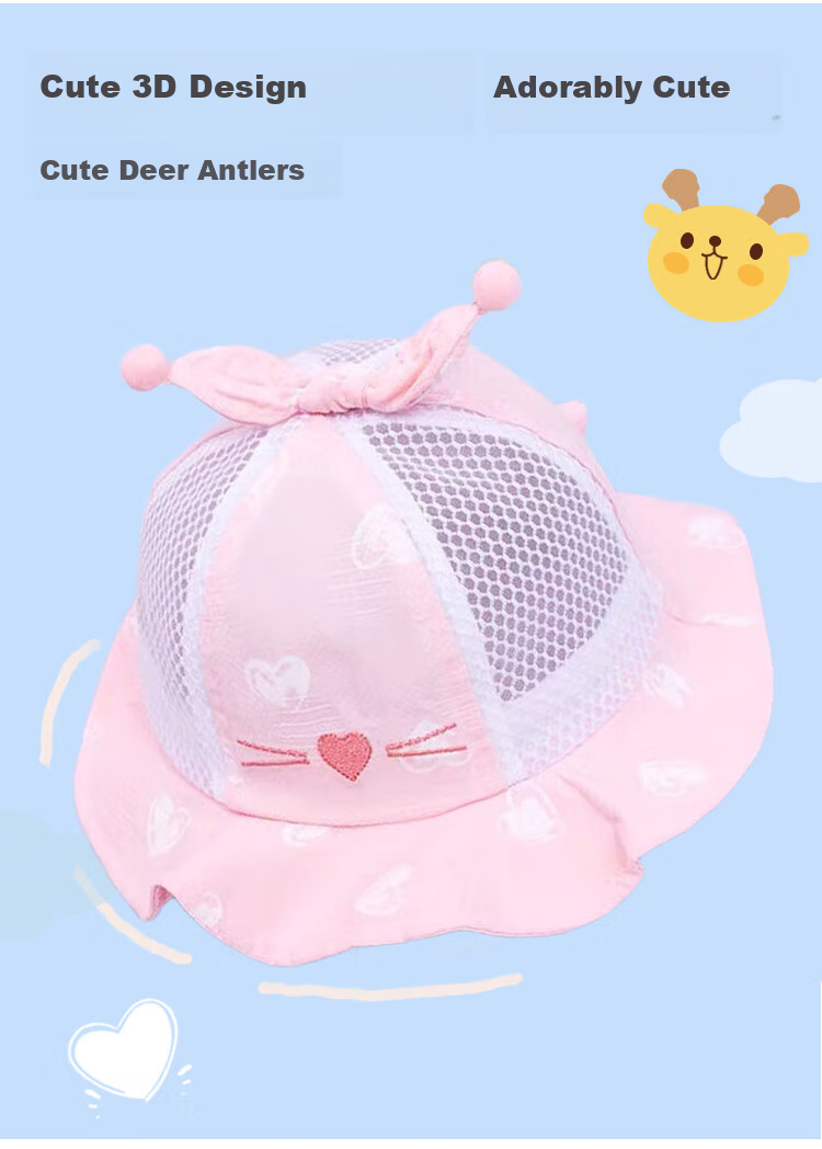 9i9 Baby Hat Summer Thin Breathable Sunshade Baby Bucket Hat Children's Fisherman Hat Sun Hat F31 Pink 0-2 Years 7