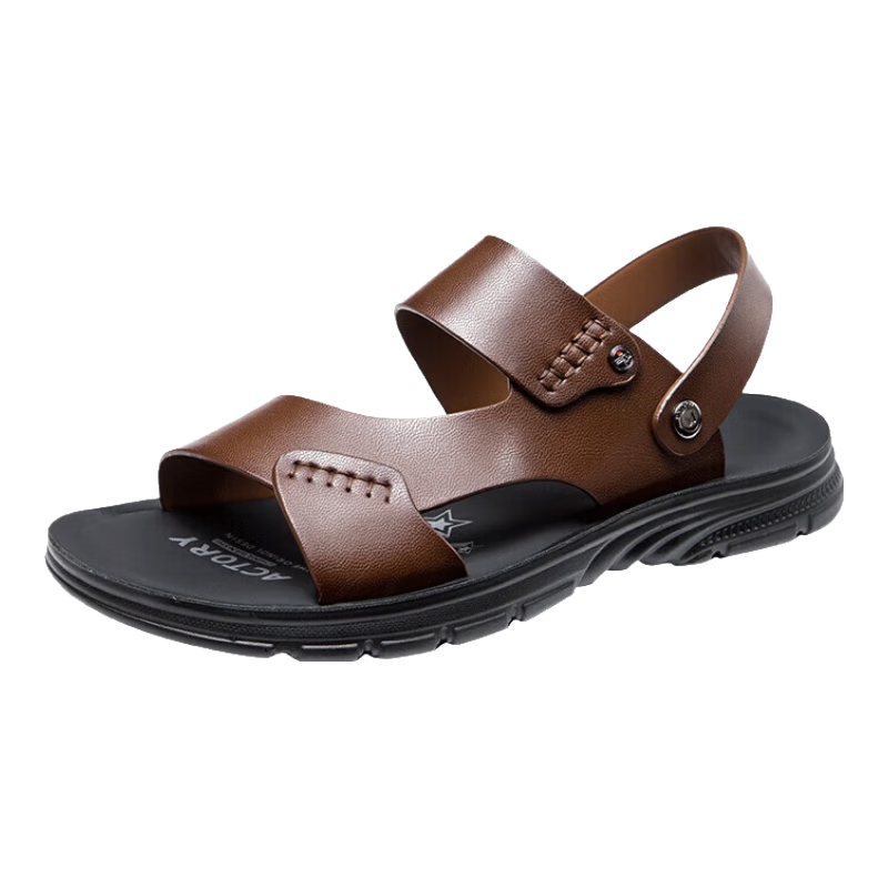 Aokang Official Men's Sandals, Summer Beach Shoes with Soft Soles, Comfortable And Breathable, Two-Way Wear Men's Slippers, Casual Shoes, Brown, Size 39