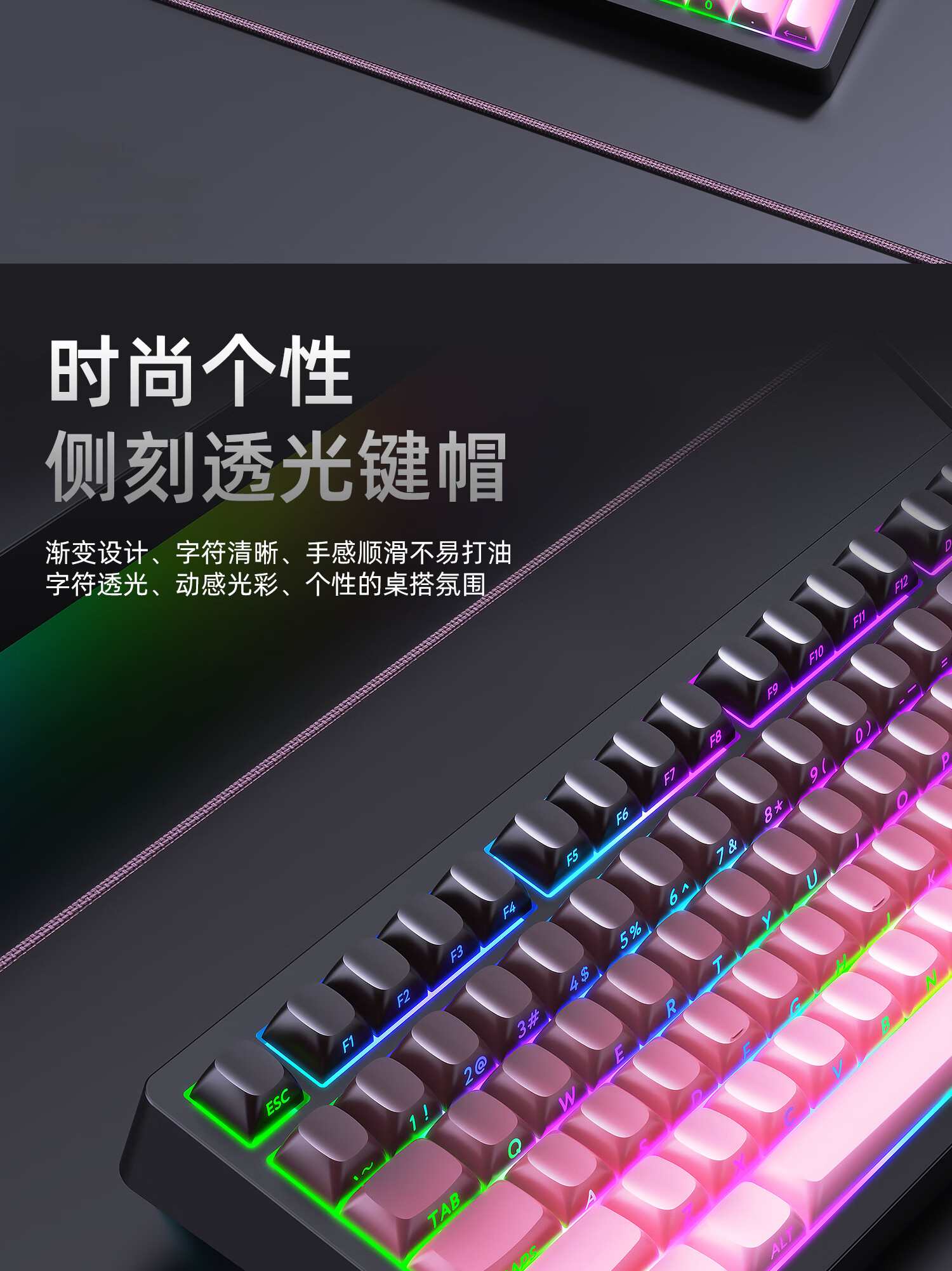 AOC K120 Wired Mechanical Feel Keyboard Gaming Office Keyboard 98-Key Layout Backlit Desktop Laptop Keyboard Dusty Gray Side-Printed 4