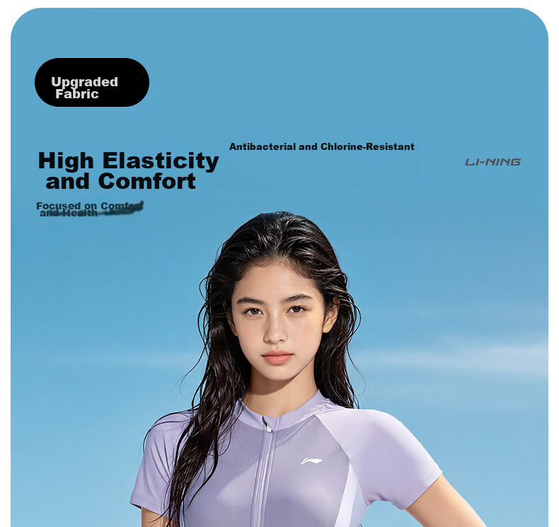 LI-NING Women's Swimsuit 2026 New Youth Middle School Exam One-Piece Square Leg Conservative Swimwear for Older Children 3