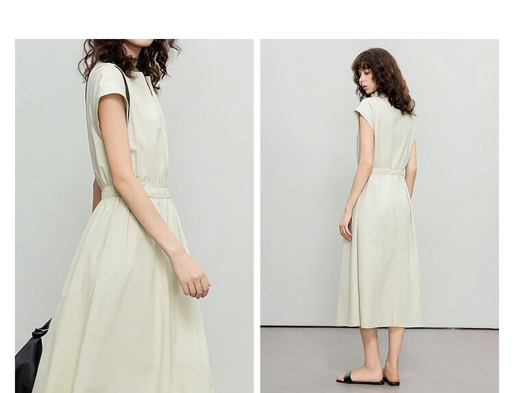 Demana [Lyocell Cotton Blend] Summer Simple Style V-Neck Short Sleeve Waist-Cinched A-Line Slimming Work Dress for Women 5