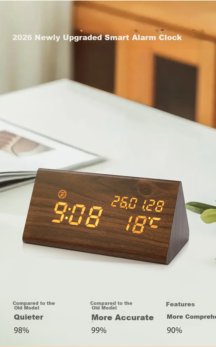 WOOD SHOW Alarm Clock Smart 2026 New Model Student-Specific Wake-Up Device Retro LED Digital Display Electronic Clock for Boys And Girls, Powerful Awakening Small Alarm Clock Gift 3