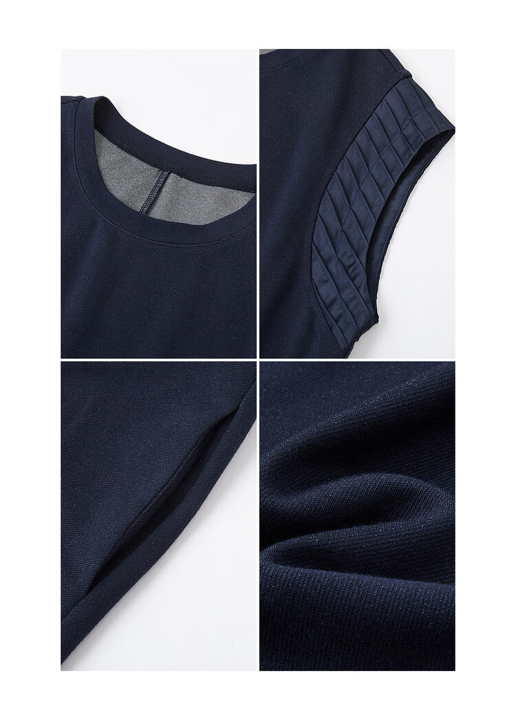 Demana Silent Breath Summer Elegant Urban Sleeveless Mid-Length Dress with Scarf and Pleated Round Neck Splicing 17