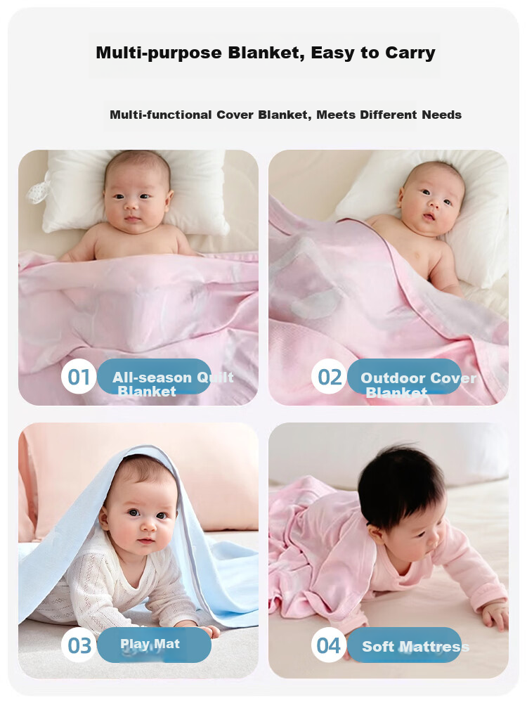 9i9 Baby Bamboo Fiber Blanket Children's Quilt Summer Thin Ice Silk Cooling Quilt Air Conditioning Quilt Nap Blanket 105*108 A39 Pink 5