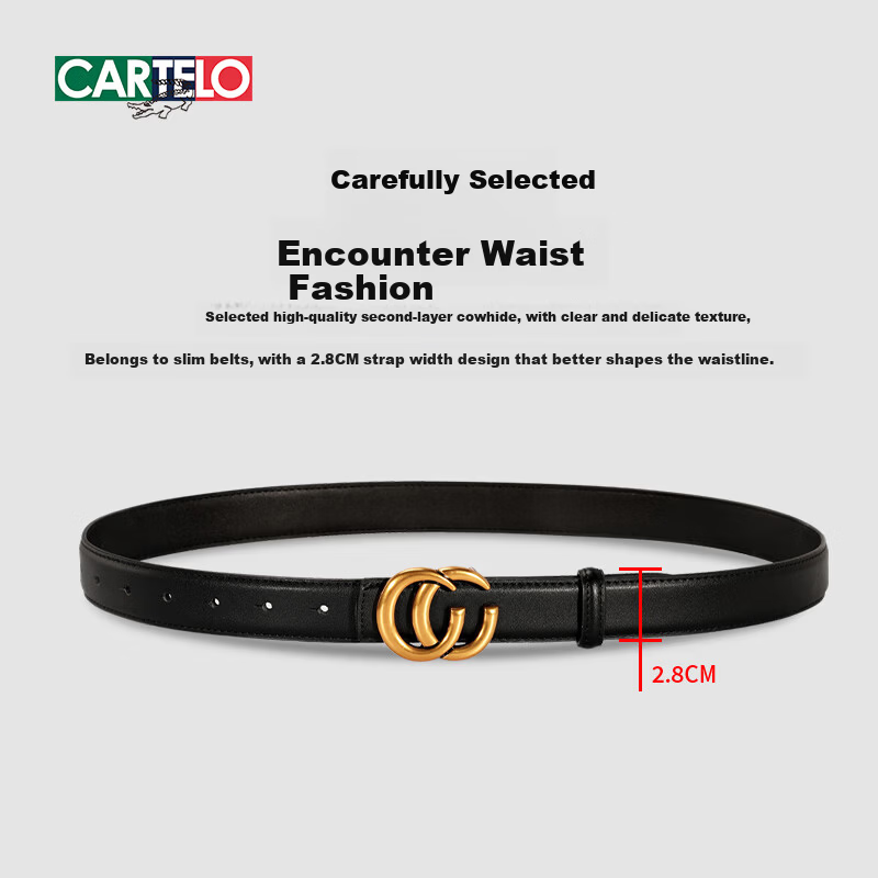 CARTELO Women's Genuine Leather Belt Jeans Belt Versatile Smooth Buckle Plate Buckle Pin Buckle Belt Birthday Gift for Girlfriend
