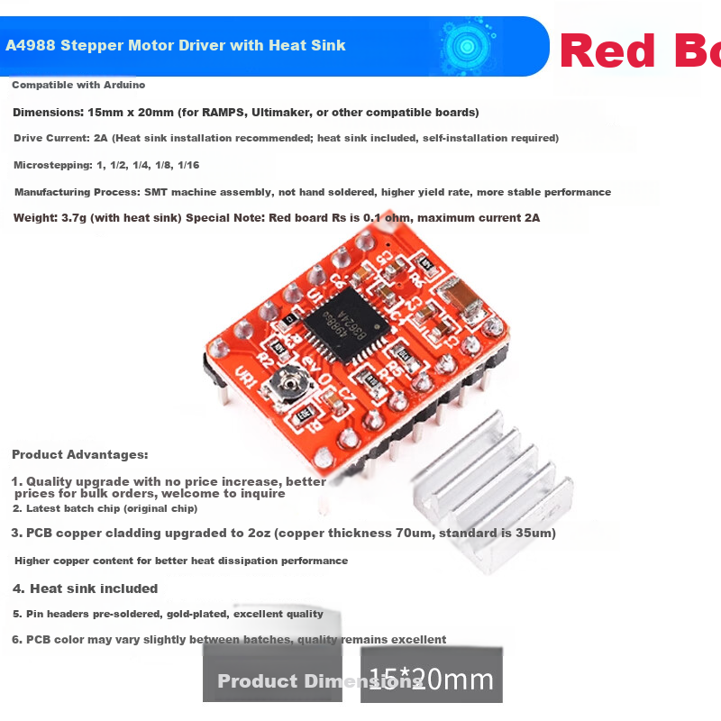 ZAVE 3D Printer Accessories A4988 Stepper Motor Driver Module Expansion Board Red