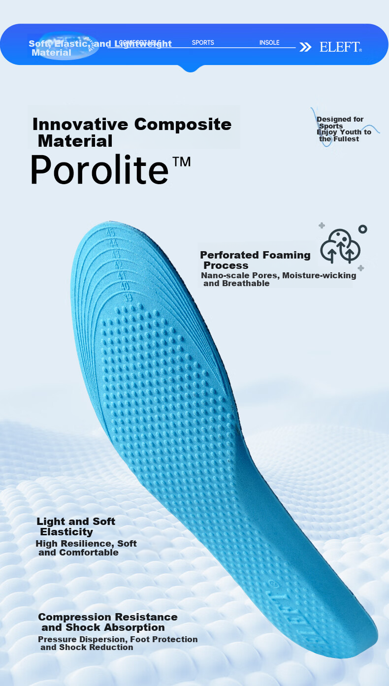 Eleft Sports Running Insoles Sweat-Absorbing Moisture-Wicking Dry Comfortable Arch Support Shock Absorption Insoles Light Gray Men's 3
