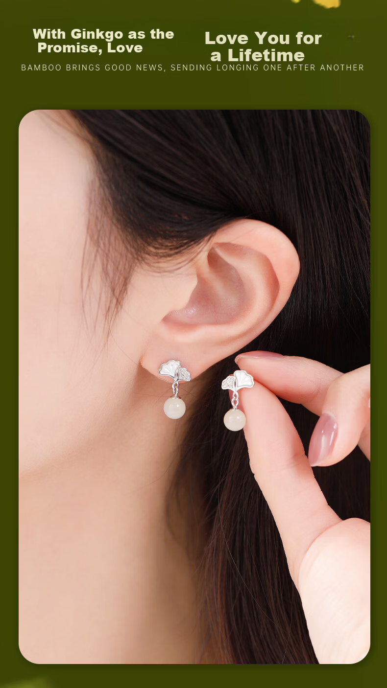 Lao Feng Xiang Hetian Jade Earrings Women's 2026 New Premium Silver Earrings Birthday Anniversary Gift for Girlfriend Wife 4