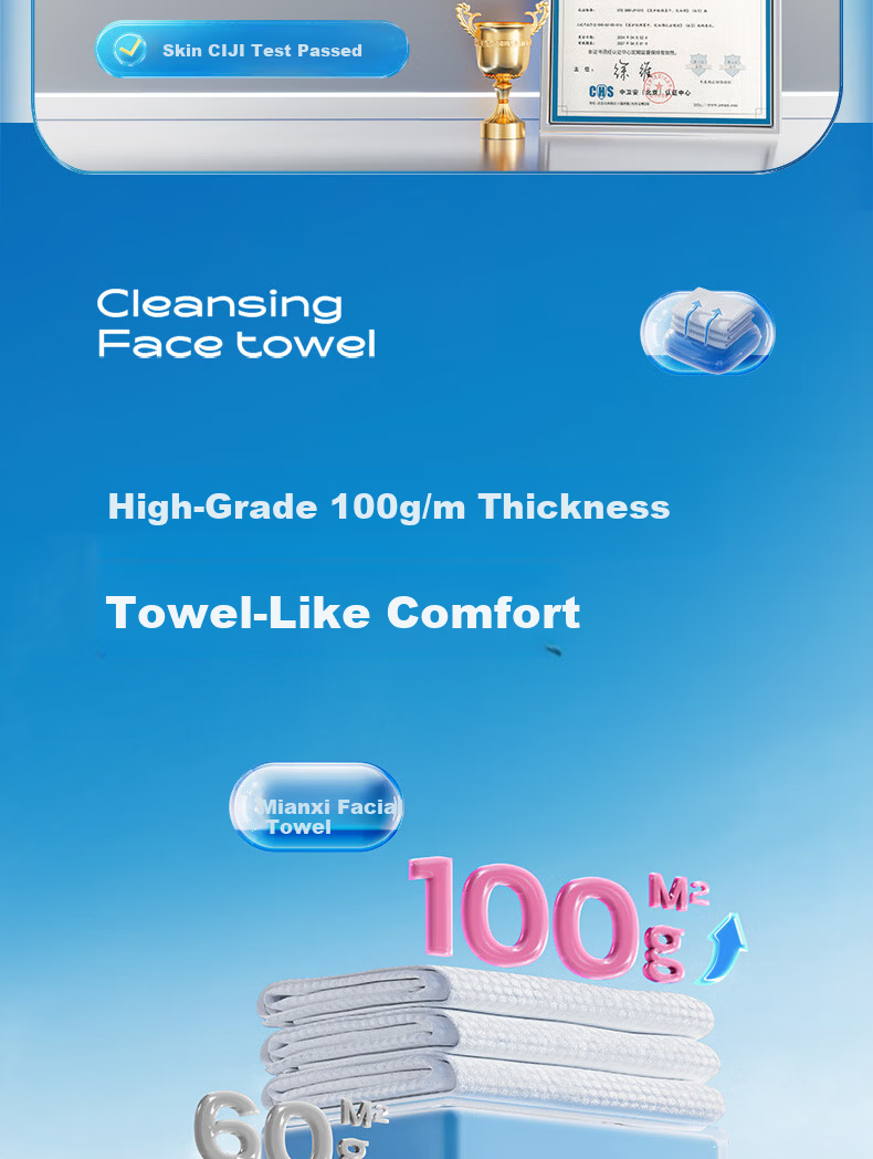 Mianxi Medical Grade Extra Thick Disposable Facial Cleansing Wipes Soft Face Towels Hanging Wall-Mounted 60 Sheets Pack 5