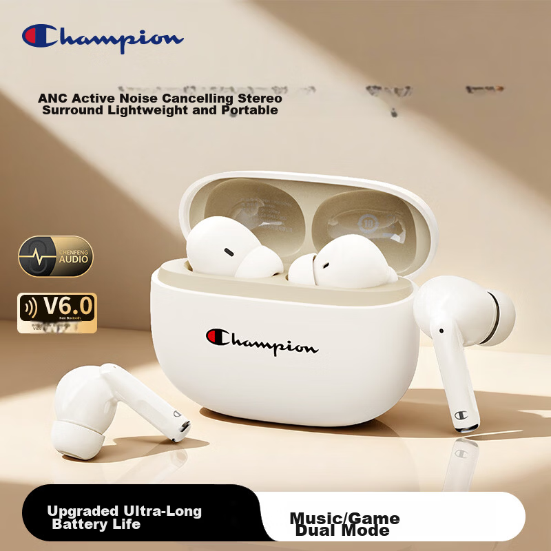 Champion True Wireless Bluetooth Earbuds In-Ear Music Sports Gaming Headphones Bluetooth 6.0 Compatible with Apple Xiaomi Phones Trendy Series CH06 Beige
