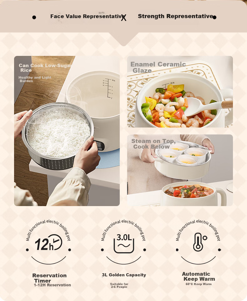 HAP [Price Protection 618] Rice Cooker with Low Sugar Separation, Small Non-Coated Deglazed Electric Rice Cooker, Dorm Mini Hot Pot, Multifunctional Steaming And Cooking All-In Small Appliance 2