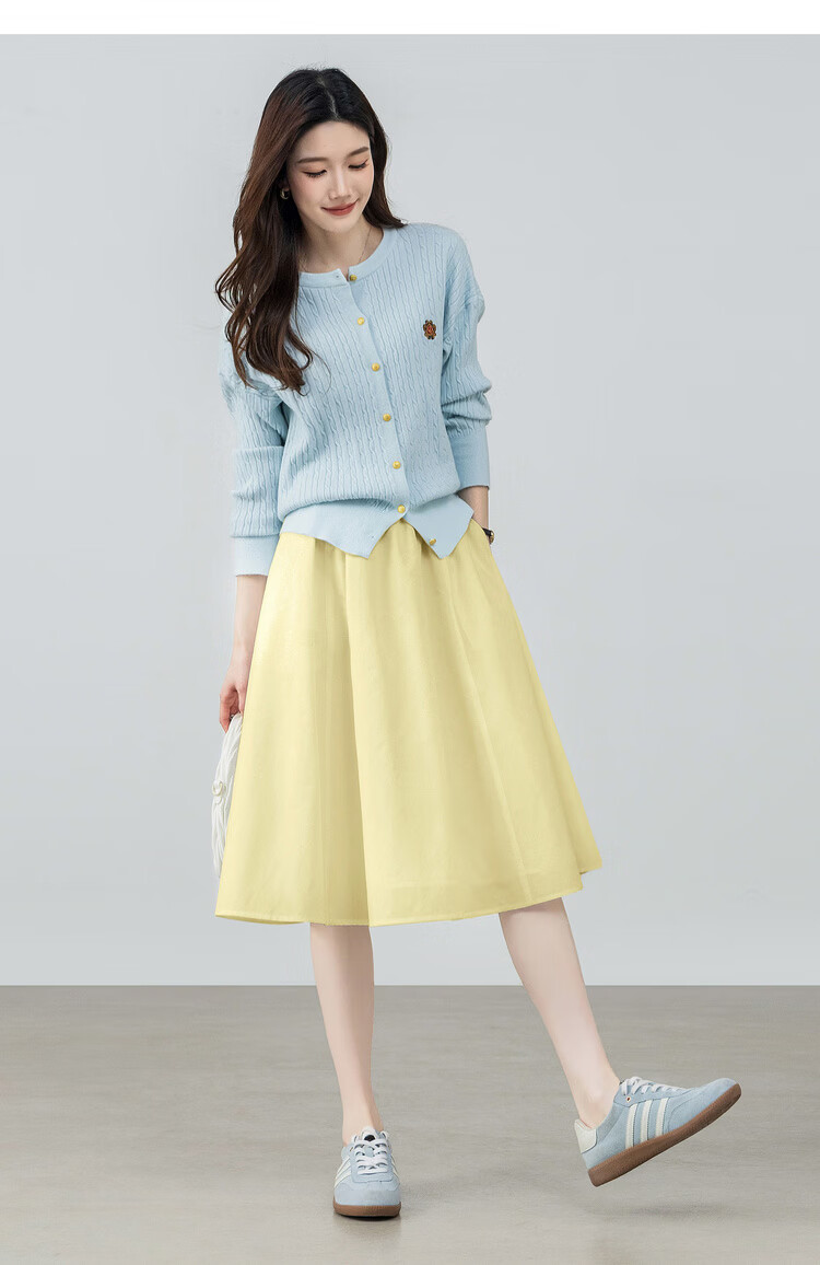 Shangdu Bila Pear-Shaped Slimming Casual Pleated A-Line Mid-Length Skirt for Women Spring Summer 15