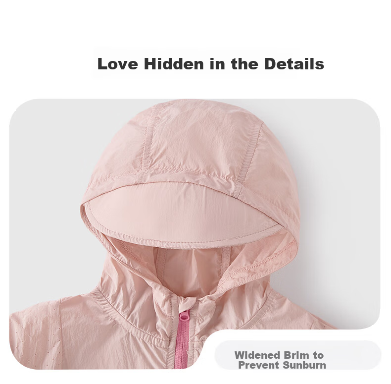 JELLYBABY Sun Protection Outdoor Windproof Pure Cotton Hooded Jacket 2026 New Summer Unisex Kids Sun Protection Coat Versatile for Middle Childhood 35