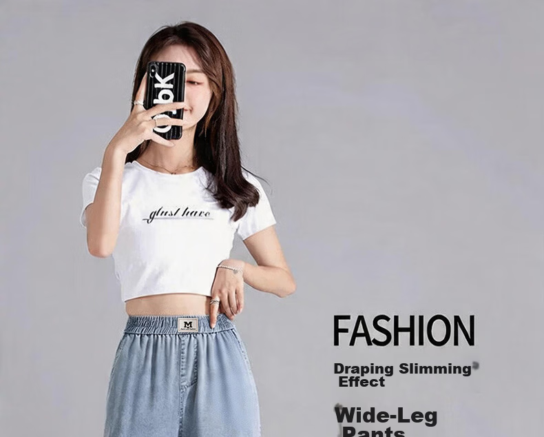Langsha Women's Straight-Leg Jeans Summer Thin High-Waist Tencel Cool Pants 2026 New Retro Wide-Leg Petite 1