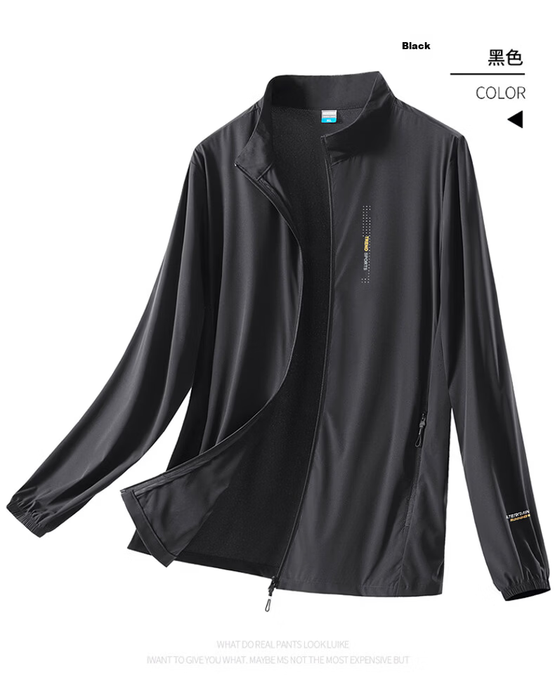 ROMON Sun Protection Jacket for Men, Summer Casual Lightweight UV Stand Collar Ice Silk Quick-Dry Jacket, Navy Blue, 6XL 12