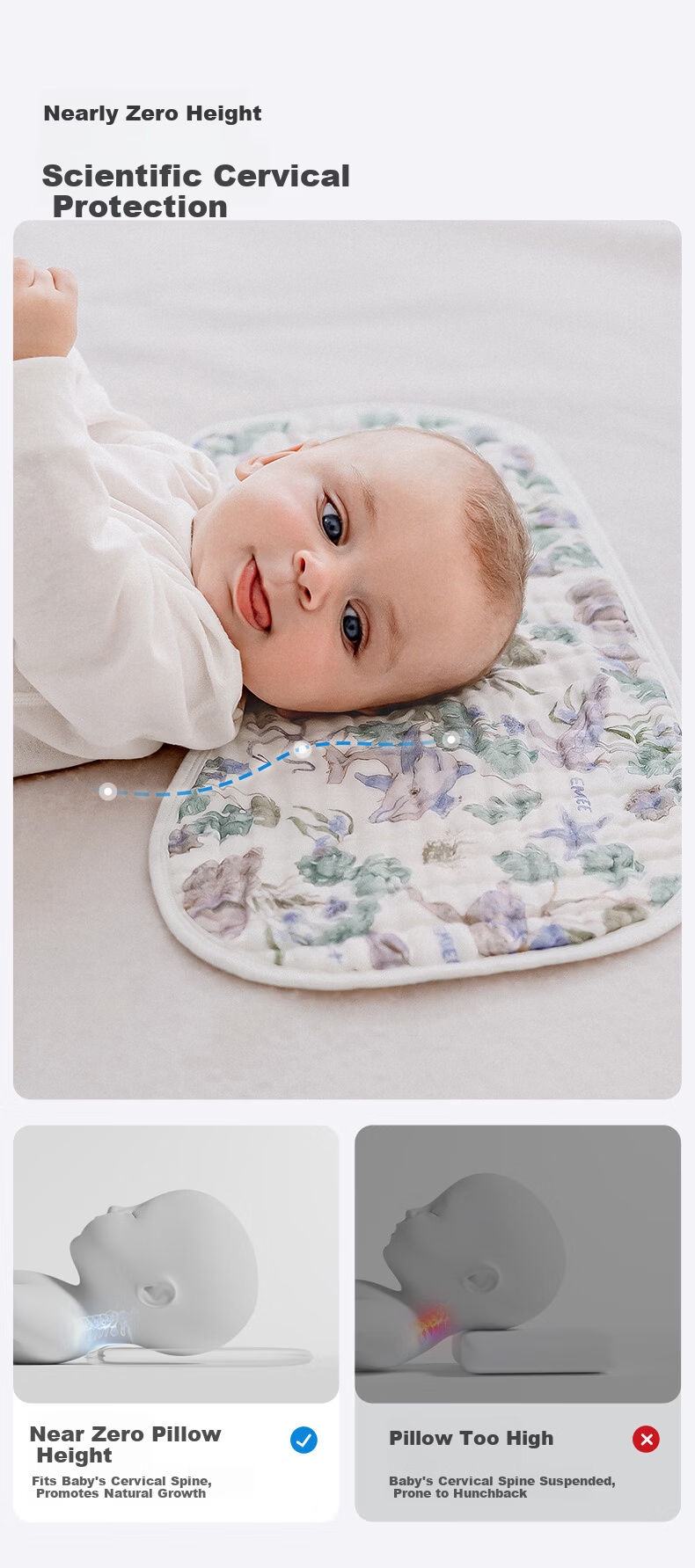 EMXEE Baby Gauze Cloud Pillow Newborn Breathable Pillowcase Anti-Spit-Up Four Seasons Universal Class A Pillow Ocean Adventure 12
