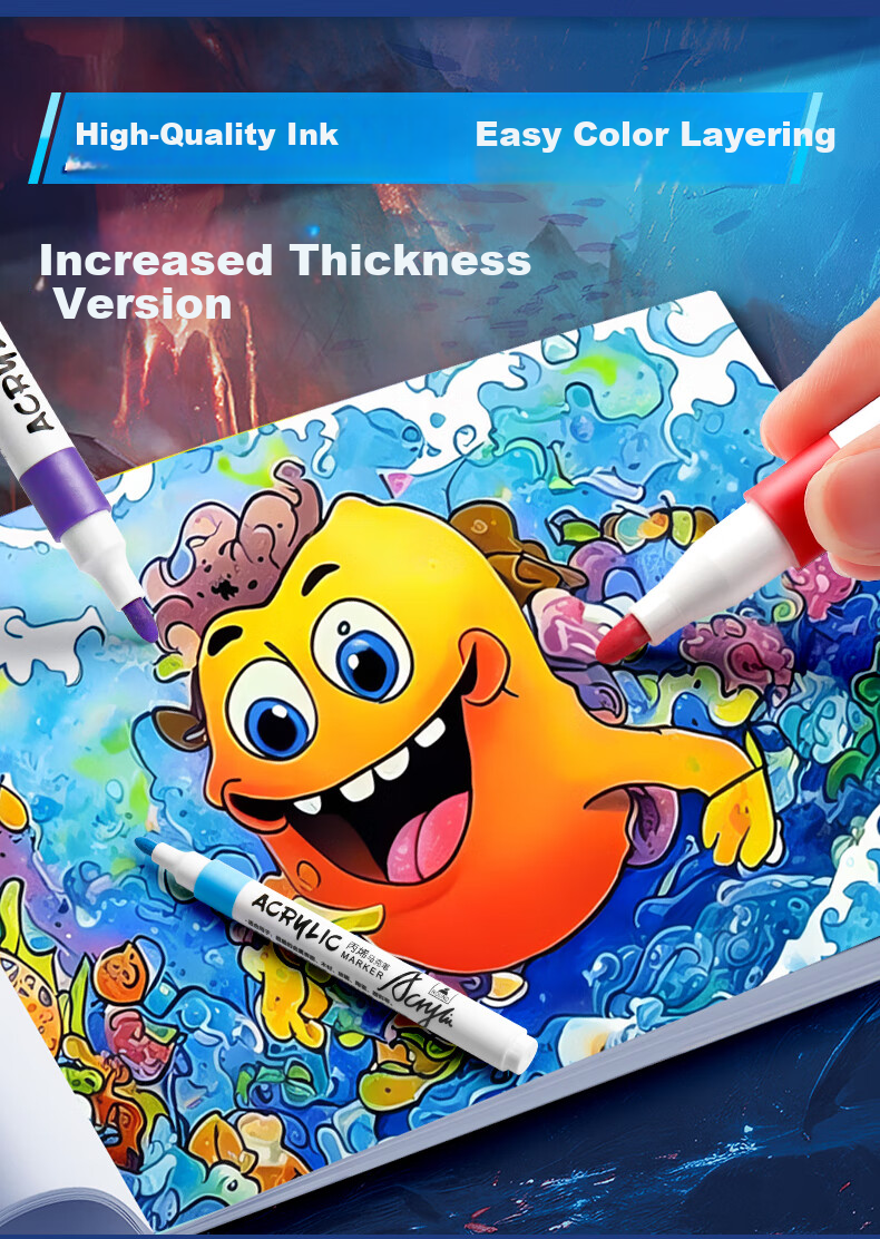 Yuji Nezha Children's Washable Acrylic Markers for Kids Art Class Essential Drawing Pens 24-Color Durable Anti-Drop Paint Markers with Pencil Case 4