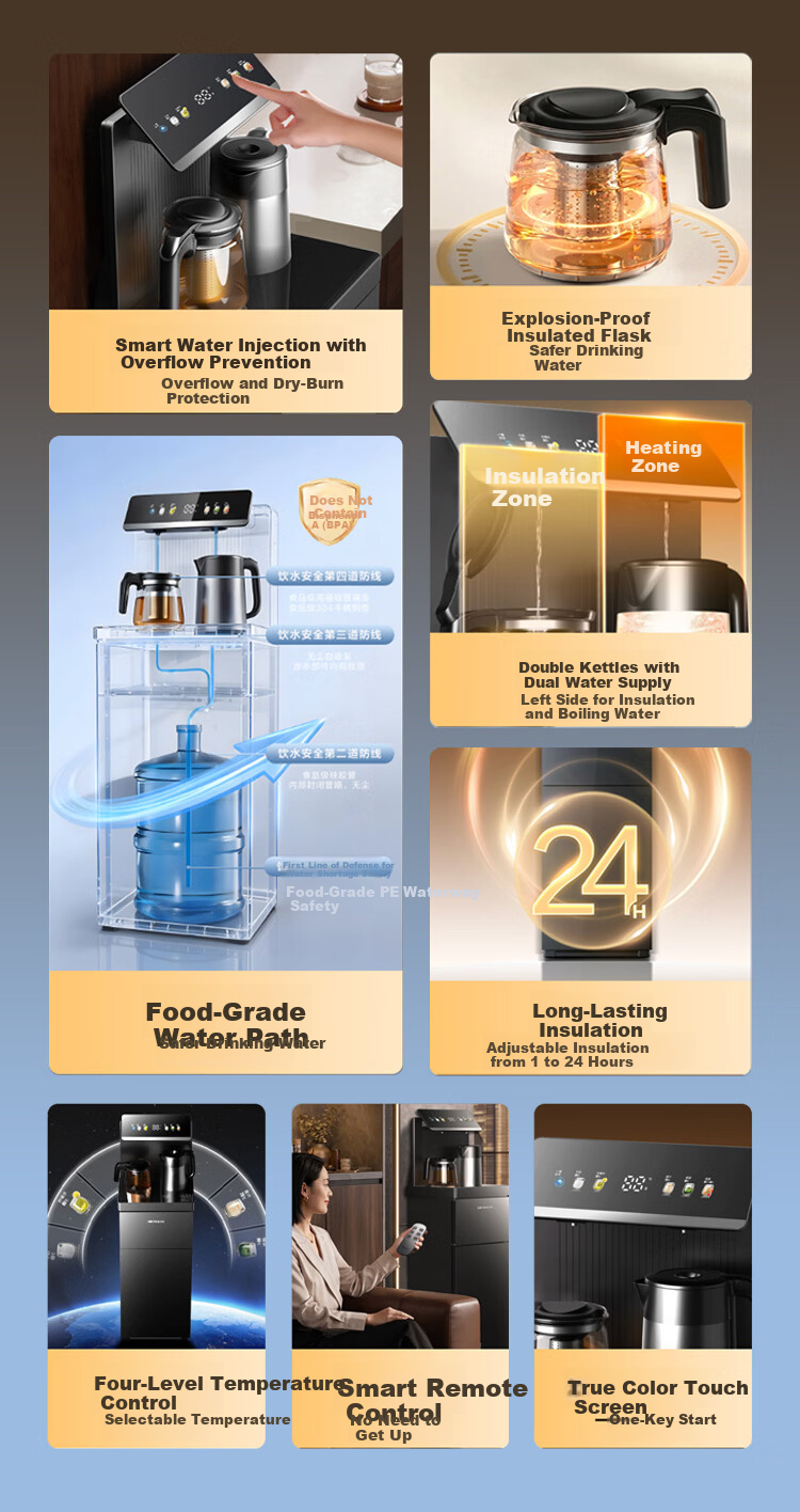 TRULIVA Tea Bar Machine Living Room Home Water Dispenser Multifunctional Hot and Cold Intelligent Tea Bar Cabinet Bottom-Load Water Bucket Fully Automatic Vertical Kettle Tea Maker National Subsidy YT 7