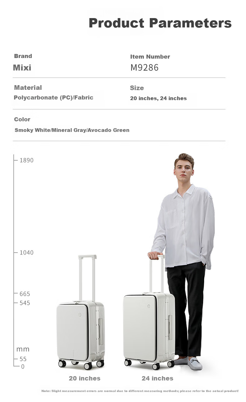Mixi Multifunctional Aluminum Frame Trolley Luggage Large Capacity Side-Opening Travel Suitcase Men Women 20-inch Smoke White 6