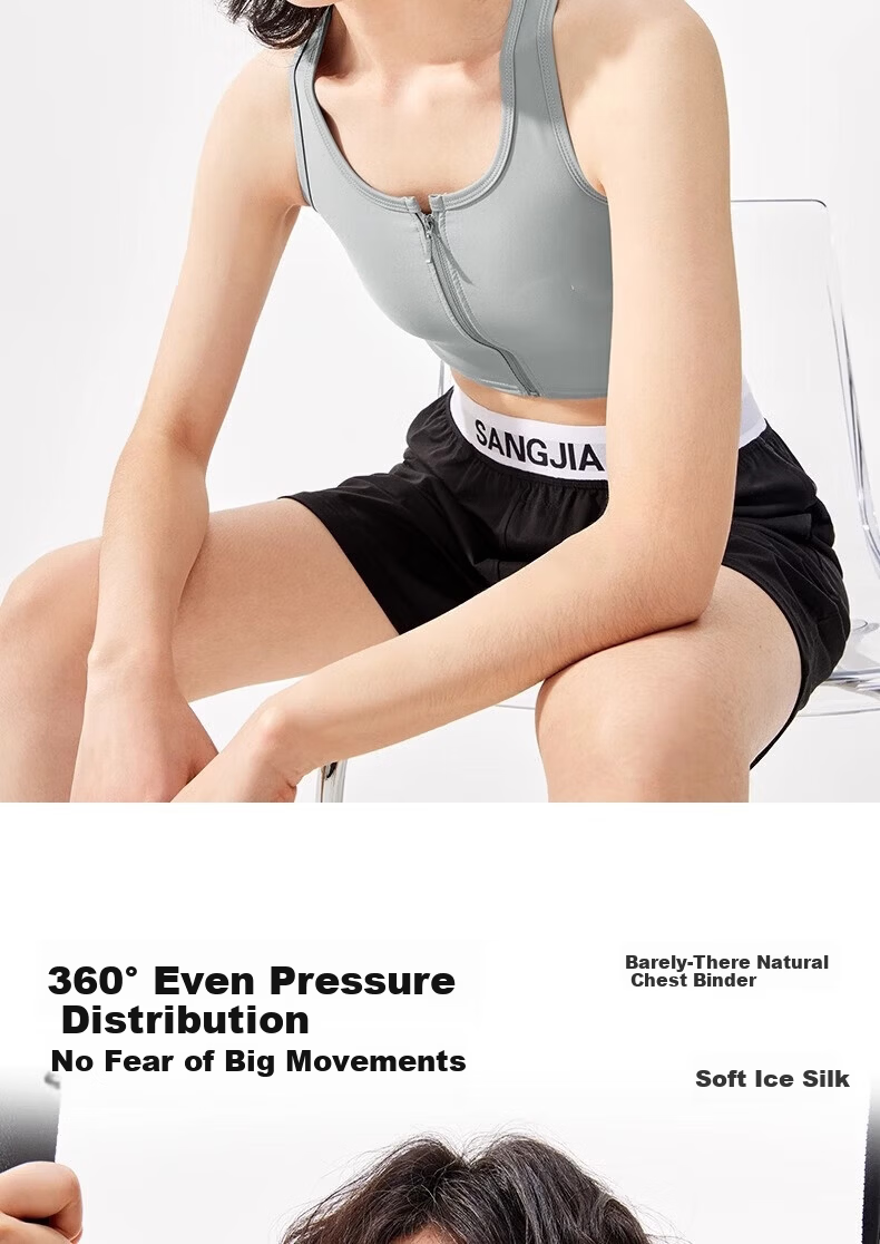 Caramella Ice Silk Breathable Zip-up Vest Bra for Large Bust, Chest Minimizer, Student Chest Binder, Cosplay Light Compression Underwear 13