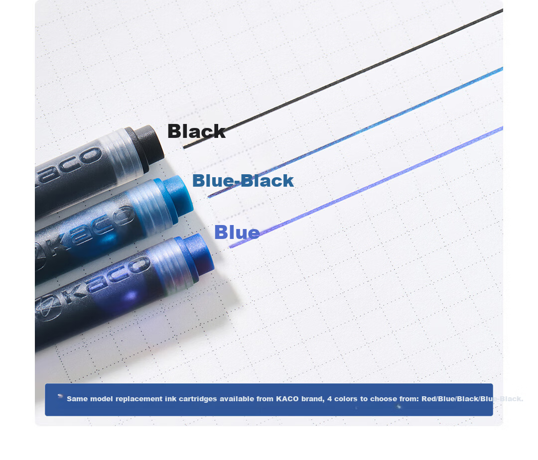 KACO FIRST Beginner Erasable Fountain Pen for Elementary Students Grades 3-6, Replaceable Ink Cartridge, Calligraphy Practice Pen EF Nib, Erasable Blue Ink/Black Barrel 8