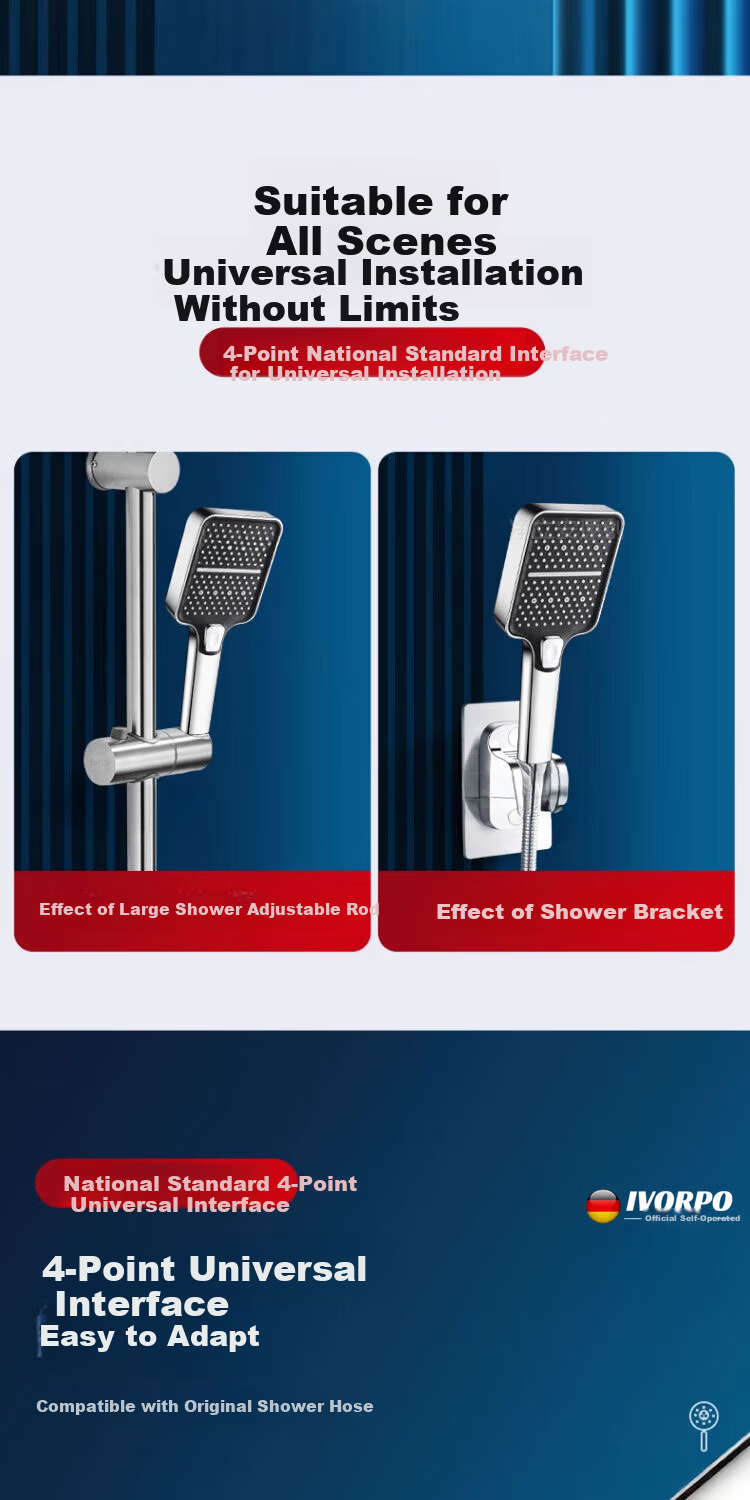 IVORPO [Germany] High-Pressure Shower Head Set Multi-Functional Overhead Shower Sprayer 9