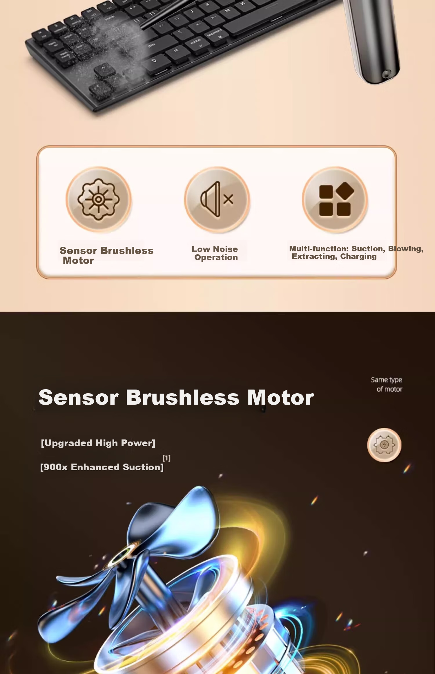 Yiduo Car Vacuum Cleaner Brushless Motor High Power Electric Blower Vacuum Inflator 4-in-1 3