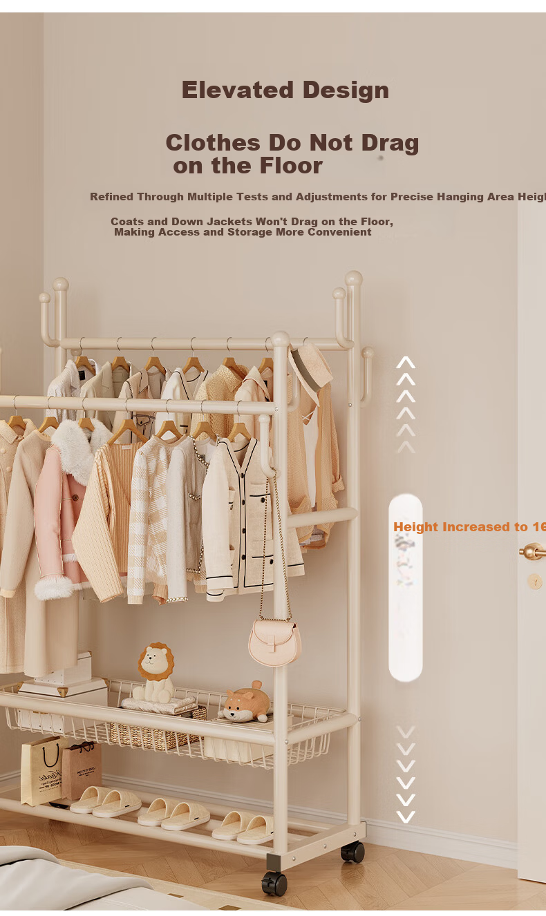 Shanshan Wooden Floor Standing Coat Rack with Shoe Shelf Clothes Hanger for Bedroom Dormitory Balcony 8