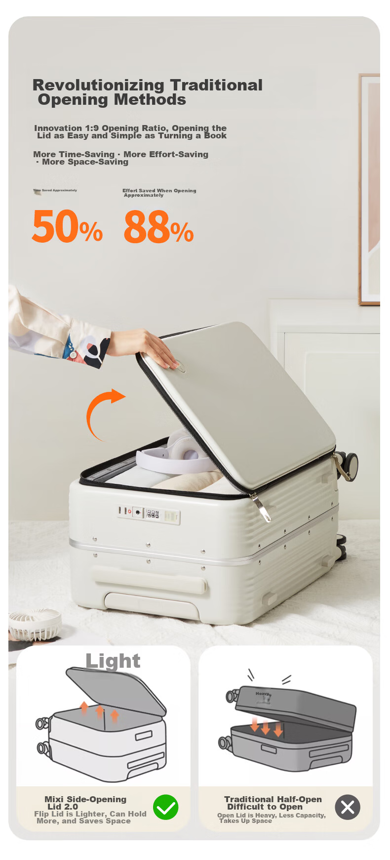 Mixi Multifunctional Aluminum Frame Trolley Luggage Large Capacity Side-Opening Travel Suitcase Men Women 20-inch Smoke White 11