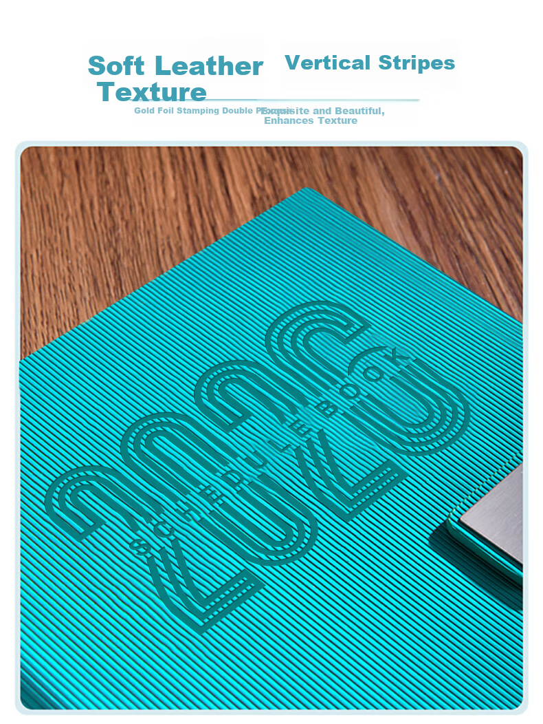 SHENGCHI Premium Minimalist 2026 Vertical Stripe Business Notebook Meeting Journal Memo Book Customizable Logo Single A5 (240 Pages) Turquoise Blue 4