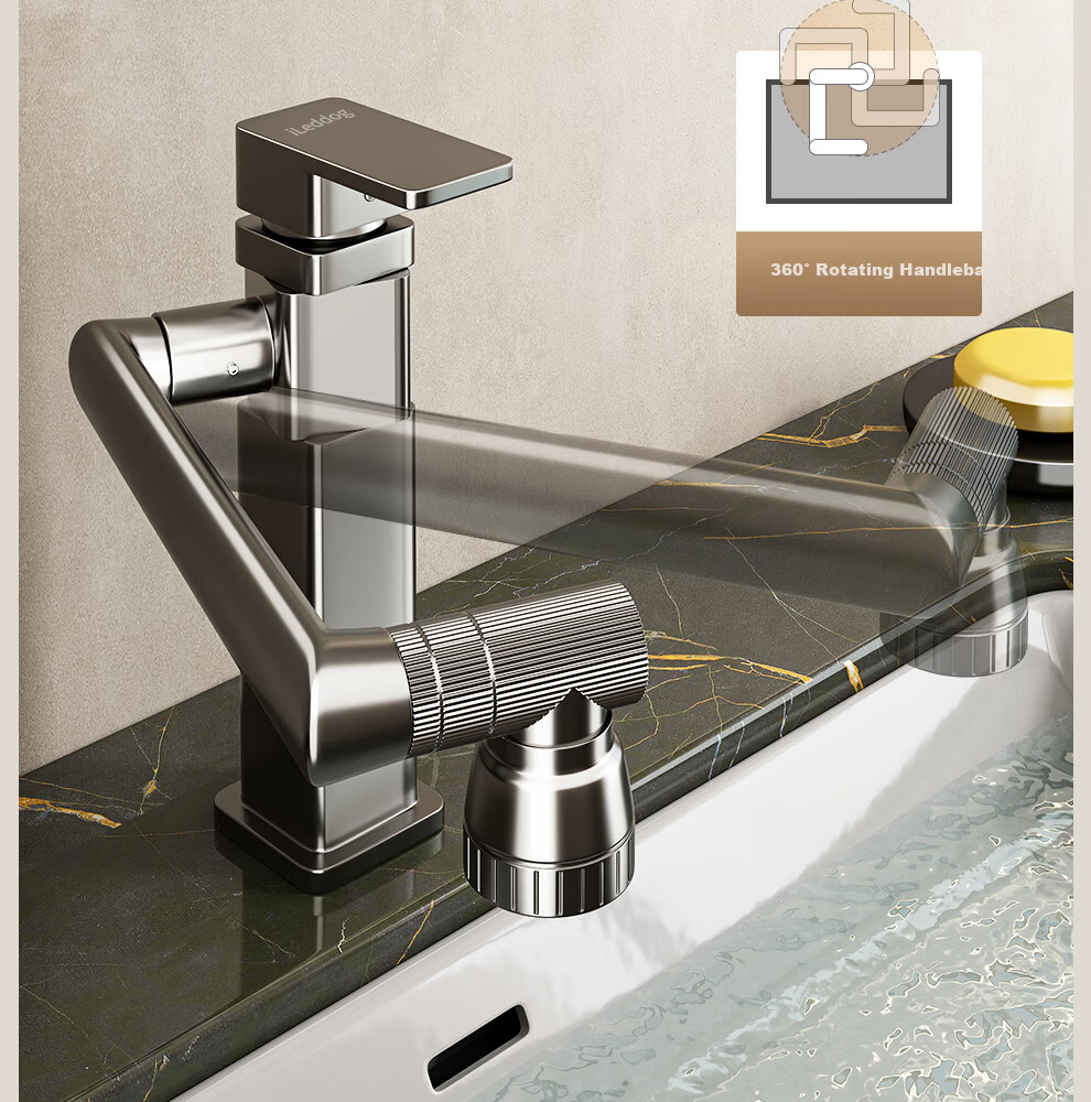 ILeddog [Germany] All-Copper Basin Faucet Bathroom Sink Universal Mechanical Arm Hot and Cold Splash-Proof ZCMLT 11