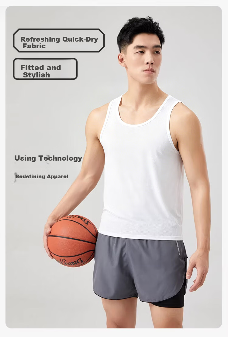 Langsha Men's Narrow Shoulder Vest Summer Thin Fitness Running Mesh Ice Silk Quick-Dry Sleeveless T-Shirt 6