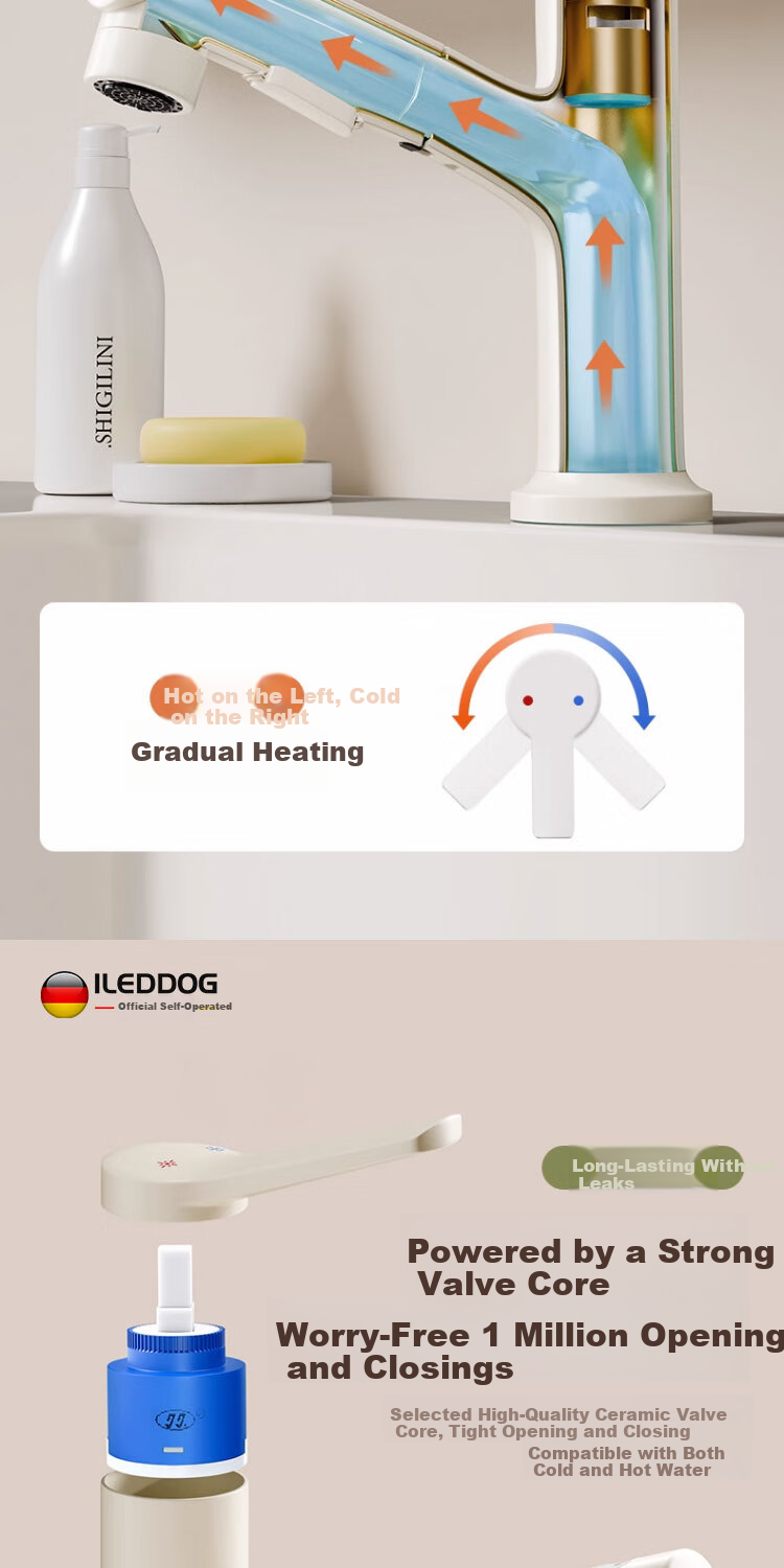 ILeddog [Germany] All-Copper Body Pull-Out Basin Faucet for Washbasin, Bathroom Universal Swivel Faucet MPCL 15