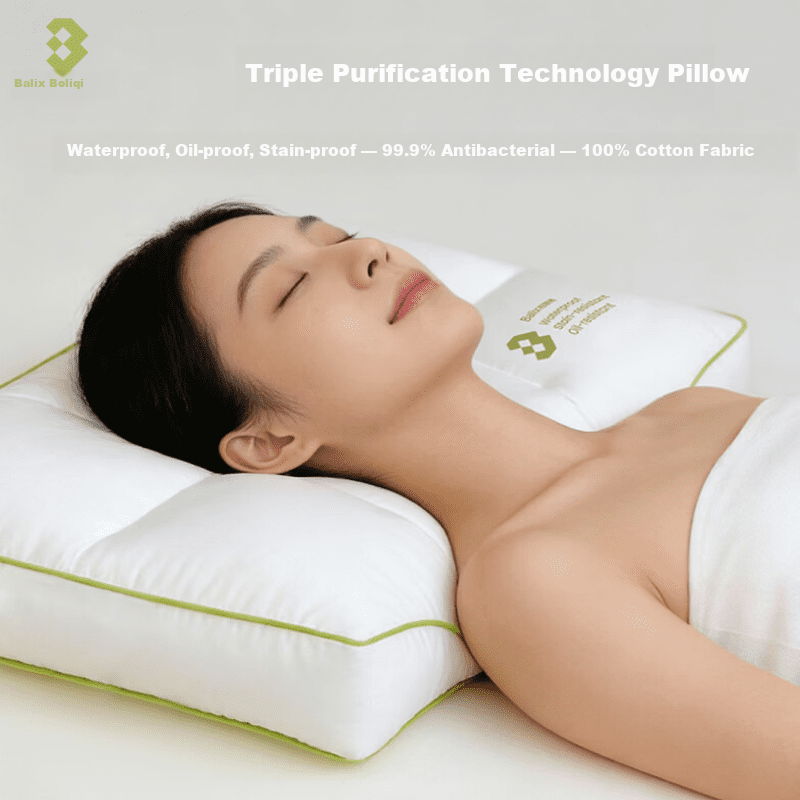 BALIX ă99.9% AntibacterialăBalixi Triple Protection Neck Pillow 60-Count Pure Cotton Anti-Mite Waterproof Oil-Resistant Wash-Free Class A